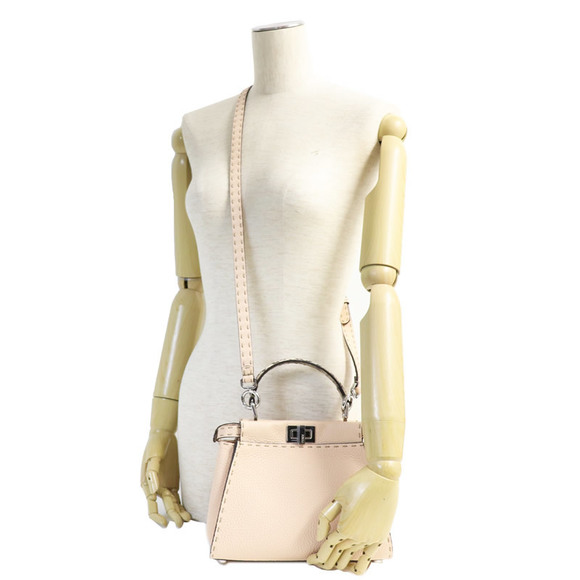 Fendi Peekaboo Small Mini Python Shoulder Bag Light Pink - Picture 9 of 10